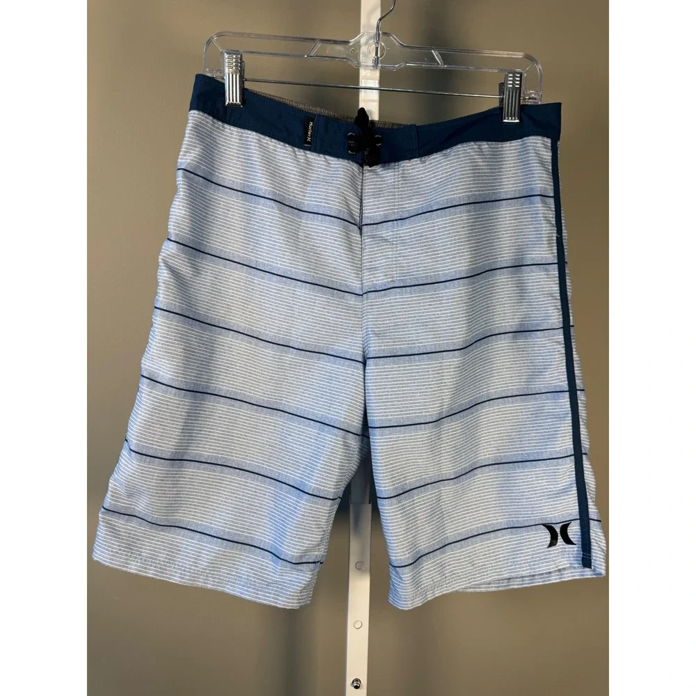 Hurley Shoreline Boys 20 Blue Stripe Board Shorts Swim Trunks Surf Beach